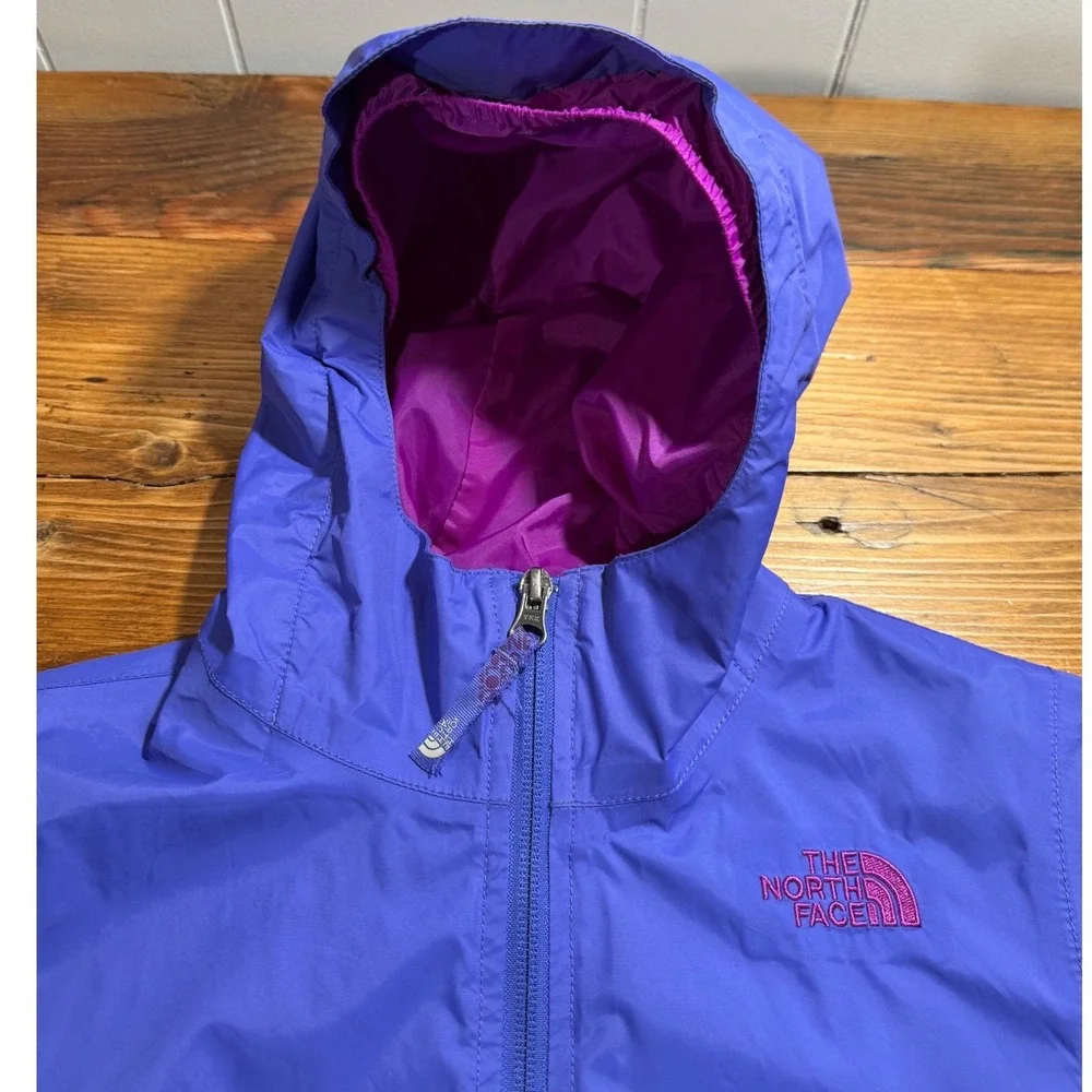 The North Face Windbreaker Jacket Girls Medium 10/12 Purple Blue Hooded Lined